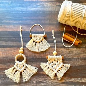 Macrame Christmas ornaments,holiday decor, cinnamon stick ornaments